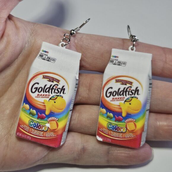 Drop Dangle Pierced Earrings Goldfish Colors Crackers Costume Jewelry Novelty - Picture 1 of 13